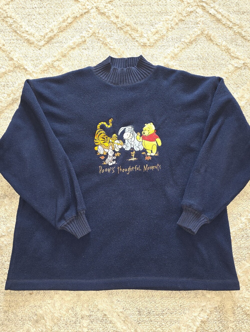 Disney Pooh’s Thoughtful Moments Sweater Size L Fleece Vintage 90’s Turtleneck